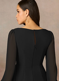 Azazie Karen Mother of the Bride Dresses Black Sheath Pleated Stretch Crepe Dress image5