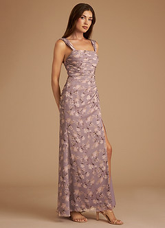 Azazie Jesaphine Bridesmaid Dresses Lilac Bloom Floral Sheath Pleated Bloom Dress image3