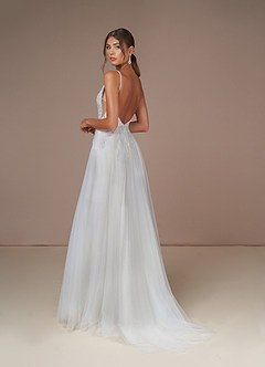 Azazie Celandine Wedding Dresses Diamond White Frost A-Line V-Neck Sequins Tulle Dress image5