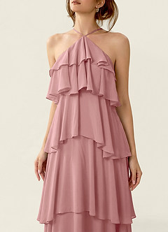 Nevieve Dusty Rose Satin Faced Chiffon Ruffles Summer Dress image5