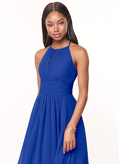 Azazie Bonnie Bridesmaid Dresses Royal Blue A-Line Keyhole Ruched Chiffon Dress image5