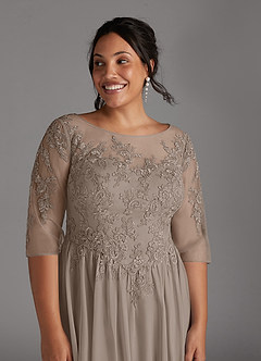 Azazie Harriet vestidos de madre de la novia Vestido de Gris Pardo de Malla de Corte En A con Encaje image12