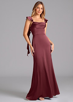 Azazie Adi Bridesmaid Dresses Merlot A-Line Pleated Stretch Satin Dress image5