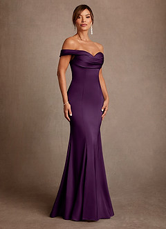 Azazie Boone Abiti per la Madre della Sposa Abito Sirena in Raso Elasticizzato a Spalla Scoperta Uva image1