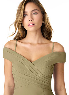 Azazie Lecia Abiti da Damigella Abito Convertibile Impero in Chiffon A pieghe con spalle scoperte Verde Muschio image7