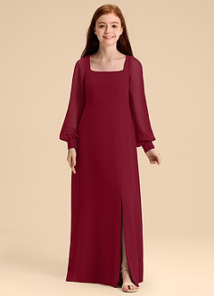 Azazie Bondi Junior Abito A-Line in Chiffon Blusa Borgogna image5