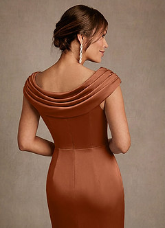 Azazie Irvine Mother of the Bride Dresses Copper A-Line Pleated Stretch Satin Dress image6