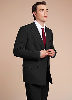 front Collins Black Double Breasted Wool Blend Suit Jacket