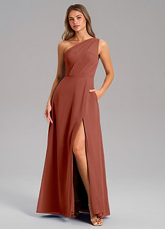 Azazie Phaedra Bridesmaid Dresses Auburn A-Line One Shoulder Chiffon Dress image1