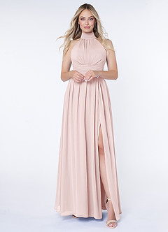 Azazie Iman Bridesmaid Dresses Blushing Pink A-Line A-Line Ruched Chiffon Dress image1