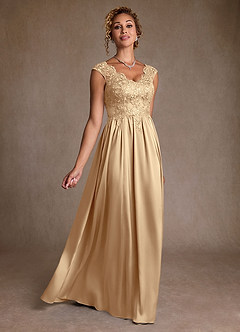 Azazie Amethyst Mother of the Bride Dresses Champagne A-Line Lace Dress image3