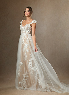 Azazie Moonstone Wedding Dresses Diamond White Nude A-Line Sweetheart Sequins Tulle Dress image6