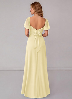 Azazie Fatima Bridesmaid Dresses Lemon Sorbet A-Line with Pockets Chiffon Dress image5