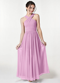 Azazie Jiya Junior Candy Pink A-Line Pleated Mesh Dress image1
