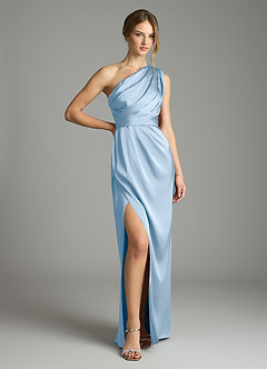 Azazie Emorie Vendita Finale Abito Tubino in Raso Elasticizzato Monospalla Dusty Blue image1