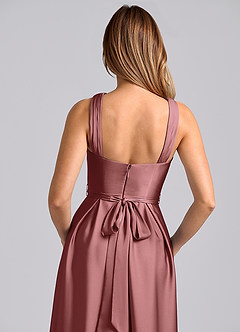 Azazie Dixie Robes de demoiselle d'honneur Robe Trapèze en Satin extensible Plissée Améthyste image2