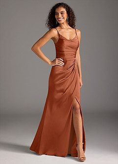 Azazie Deandra Bridesmaid Dresses Cedar Rose Mermaid Pleated Stretch Satin Dress image5