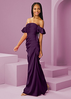 Barbie ♥ Azazie Robes de demoiselle d'honneur Robe Fourreau Convertible en Satin extensible Épaule décolletée Grain De Raisin image4