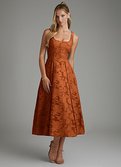 Azazie Isabella Bridesmaid Dresses Burnt Orange A-Line Corset Floral Burnout Dress image5