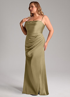 Azazie Leonis Bridesmaid Dresses Moss Green Mermaid Pleated Stretch Satin Convertible Dress image13