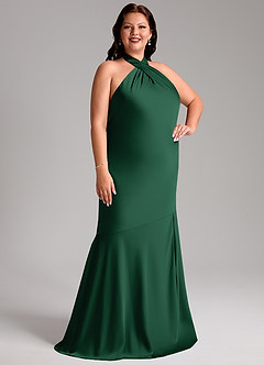 Azazie Lorena Bridesmaid Dresses Dark Green Mermaid Pleated Stretch Satin Dress image10