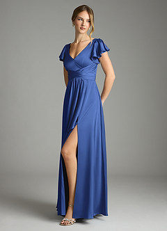 Azazie Omari Bridesmaid Dresses Royal Blue A-Line Stretch Satin Dress image4