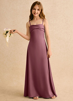 Azazie Mirabella Girls Formal vestidos de niña de las flores Vestido Rosa Del Desierto de Satén Elástico de Recto con Escote corazón image3