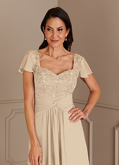 Azazie Gwenyth Mother of the Bride Dresses Champagne A-Line Lace Chiffon Dress image6