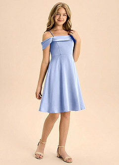 Azazie Anselie Junior A-Line Plisseret Stræk satin Mini Junior brudepige Kjole image6