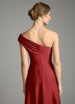 Azazie Melanie Suknie dla druhen Linia A Zza ramienia Satyna elastyczna Do ziemi Sukienka image2