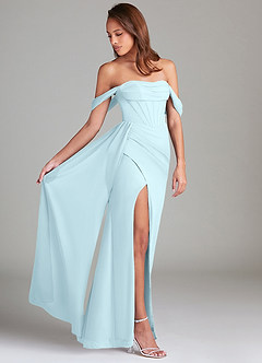Azazie Amyra Bridesmaid Dresses Cloud Blue Sheath Off the Shoulder Chiffon Convertible Dress image2