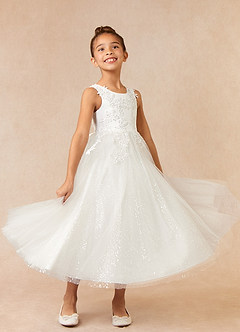 Azazie Pippi Flower Girl Dresses Diamond White Ball-Gown Lace Tulle Dress image2