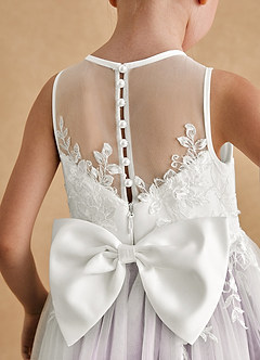 Azazie Bitsy Flower Girl Dresses Ivory Frosted Lilac A-Line Lace Tulle Dress image5