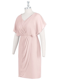 Azazie Julia Venta final Vestido Rosa Rubor de Gasa de Corte Recto con Cuello en V Plisado image8