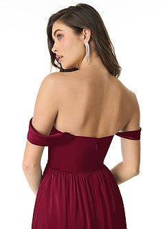 Azazie Morana Bridesmaid Dresses Burgundy A-Line Off the Shoulder Stretch Satin Convertible Dress image7