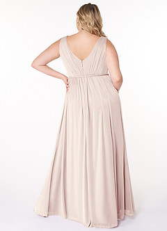 Azazie Tanicia Bridesmaid Dresses Rose Petal A-Line V-Neck Pleated Mesh Dress image6
