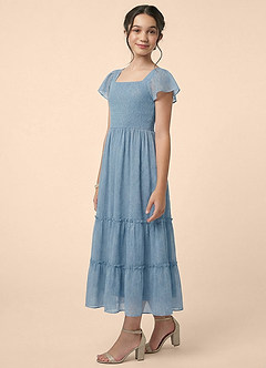 Azazie Taffy Junior Formal Vestido de Azul Polvo Crepuscular de Gasa de Corte en A con Volante image5