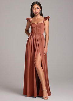 Azazie Denisse Bridesmaid Dresses Clay A-Line Ruched Stretch Satin Dress image4