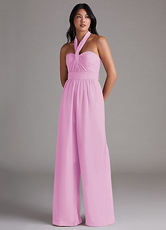 Azazie Lamara Bridesmaid Dresses Candy Pink Off the Shoulder Chiffon Convertible Jumpsuit image8