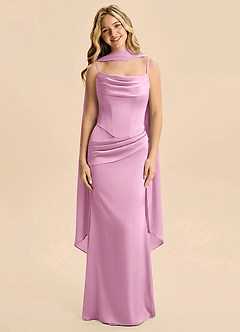 Azazie Sorrel Junior Candy Pink Mermaid Ruched Stretch Satin Dress image1