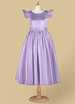 Azazie Violeta Flower Girl Dresses Lilac Ball-Gown Bow Matte Satin Dress image10