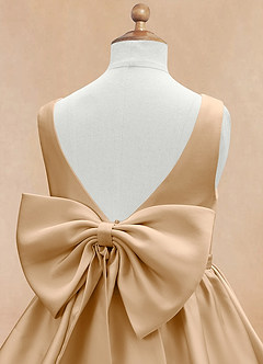 Azazie Margie Flower Girl Dresses Gold A-Line Bow Stretch Satin Dress image7
