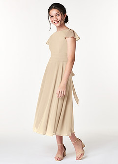 Azazie Payton Junior Champagne A-Line Bow Chiffon Dress image5