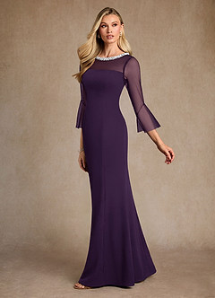 Azazie Bellevie 신부의 어머니 드레스 쉬스 구슬 스트레치 크레이프 플로어 길이 드레스 image5