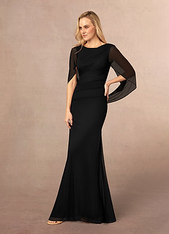 Azazie Belladonna Mother of the Bride Dresses Black Mermaid Scoop Pleated Mesh Dress image3