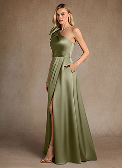 Azazie Easton Mother of the Bride Dresses Pistachio A-Line One Shoulder Stretch Satin Dress image2