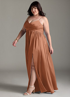 Azazie Alia Bridesmaid Dresses Bronzer A-Line Pleated Stretch Satin Dress image13