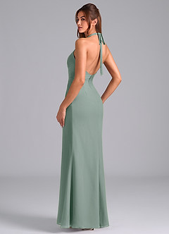 Azazie Valerie Vestidos de damas de honor Vestido Salvia Plateada de Gasa de Corte Sirena con Plisado image5