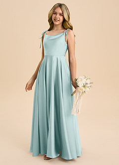 Azazie Popsy Junior Abito A-Line in Raso Elasticizzato Fiocco Nebbia image7