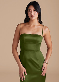 Azazie Aura Brautjungfernkleider Wandelbar Meerjungfrau-Linie Convertible Metallischer Satin Kleid Olivgrün image2